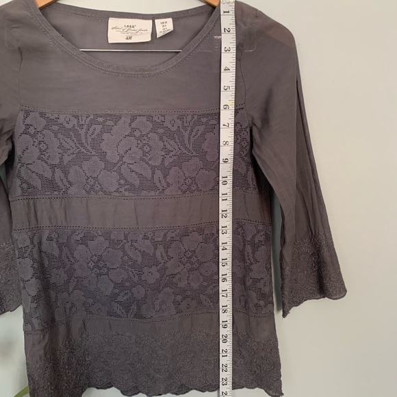 L.O.G.G. by H&M Mushroom Gray Cotton and Lace Top - Picture 9 of 11